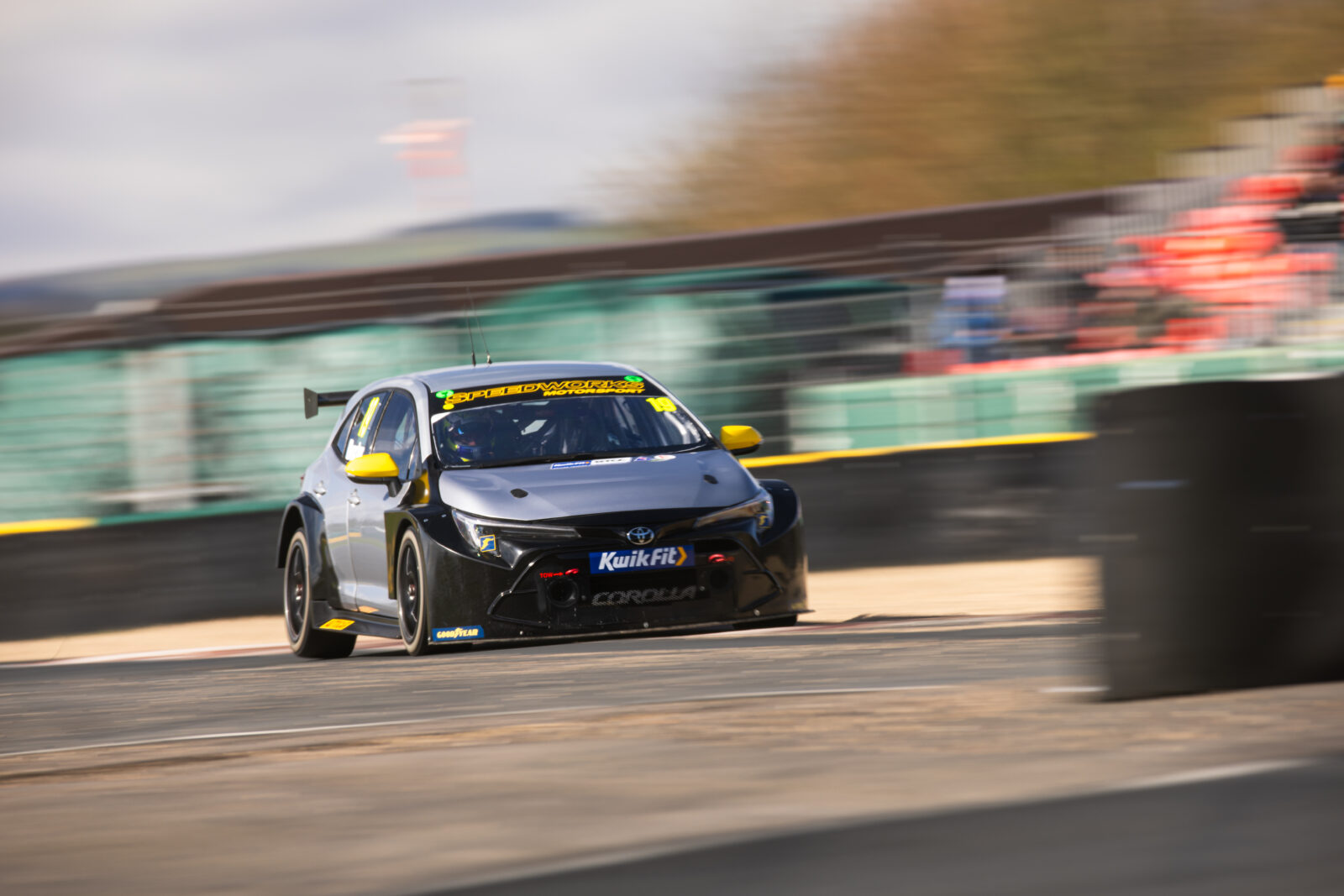 Speedworks Racing BTCC Car on track at Croft