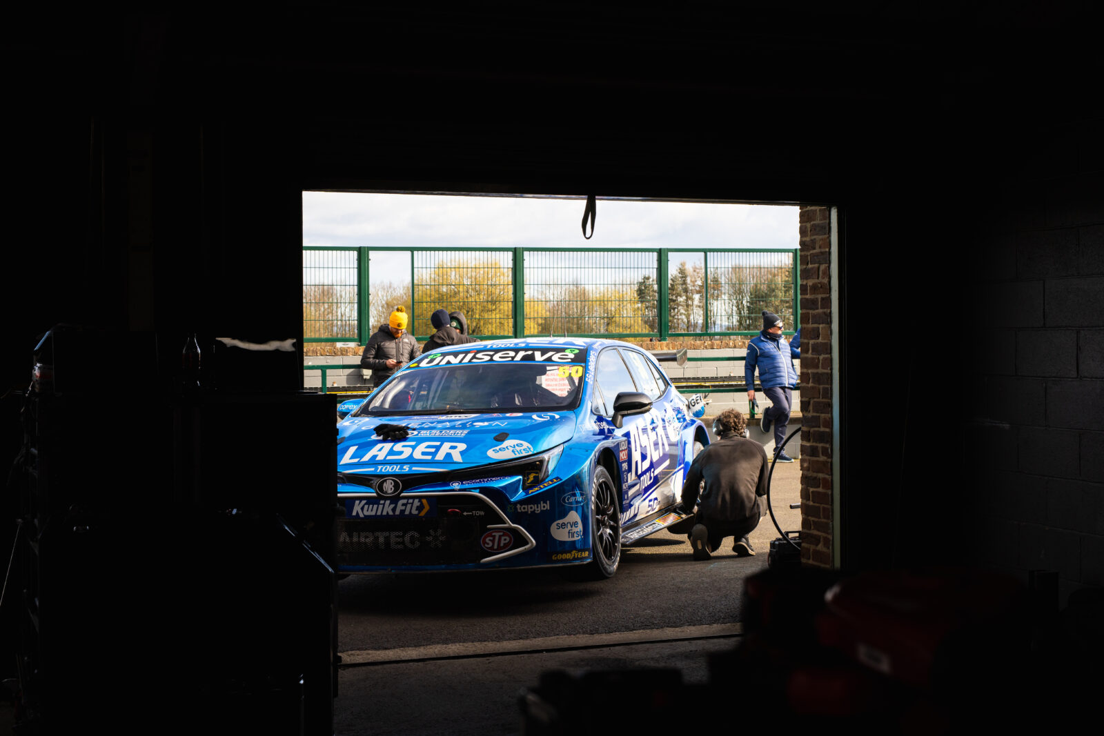 Laser Tools Racing BTCC Car in pits at Croft